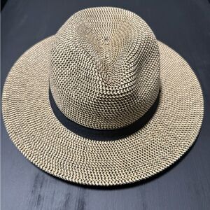 Tan and Black Sun Hat with Wide Brim
